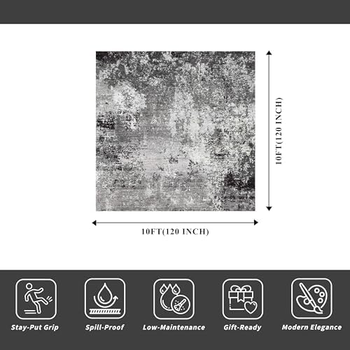 10x10 ft Square Living Room Rug – Washable Modern Abstract Area Rug - Image 2