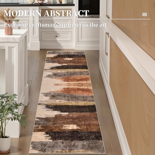 Ciicool 2x6 Runner Rugs for Hallway Kitchen, Modern Abstract Washable Brown - Image 2