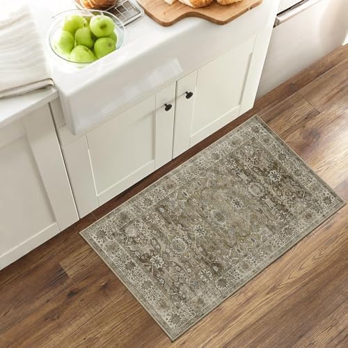 2x3 Entryway Rug Brown Grey Washable Kitchen Rugs - Image 3