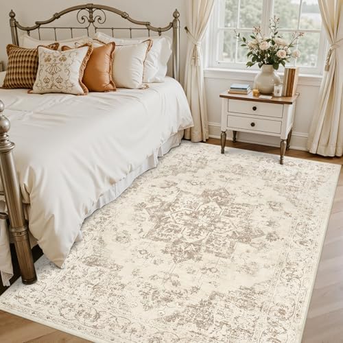 5x7 Area Rugs Living Room: Bedroom Washable Carpet Beige/Ivory - Image 2
