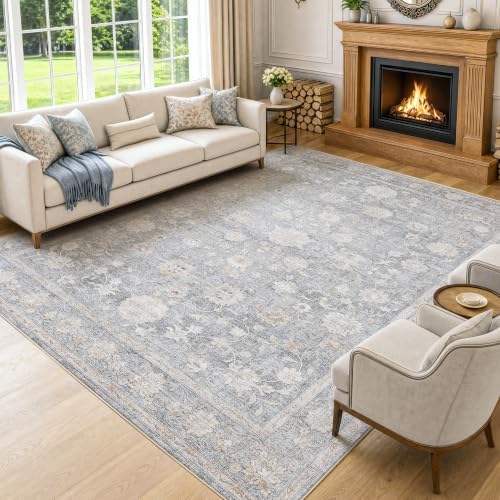 8x10 Blue Neutral Floral Living Room Vintage Area Rug - Image 3