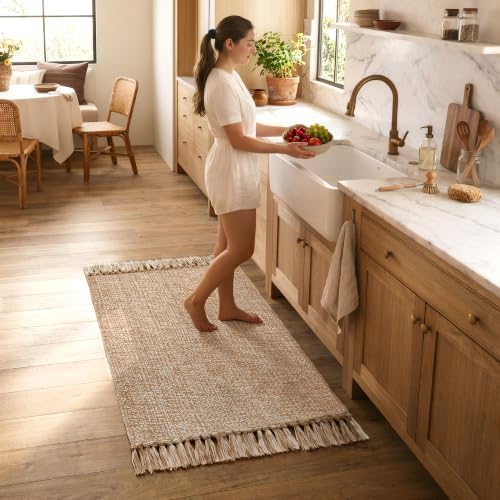 Collive Boho Bathroom Rug, Hand-Woven Cotton Layering Rug - Image 3