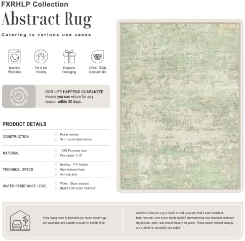 5x8 Area Rug Living Room: Modern Washable Soft Carpet Green Cream - Image 2