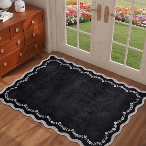 GarveeHome Scalloped Entryway Rug 2x3 Black Washable Front Door Entry Rug - Image 2