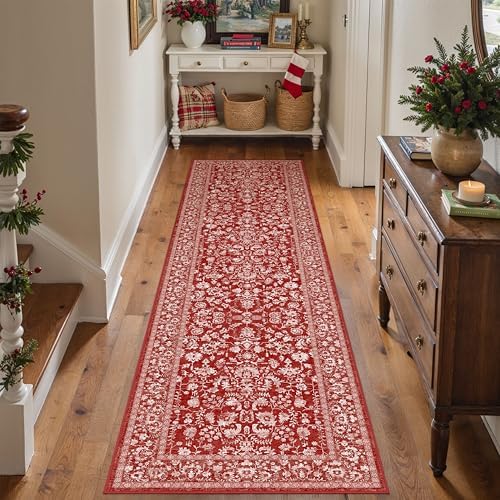 PureCozy Red Runner Rug 2x8 Vintage Floral Farmhouse - Image 4