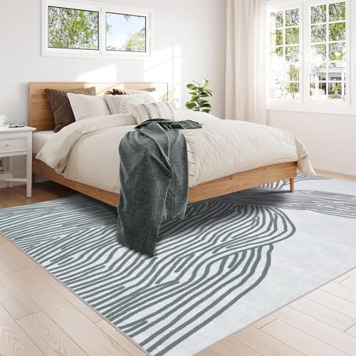 YIHOUSE Grey Rug for Living Room, 5×7 Modern Abstract Area Rug, Geometric - Image 3