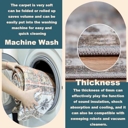 CHAMPLANT Washable Area Rug 8'x10' Retro Boho Design Non-Shedding Non-Slip Easy - Image 4
