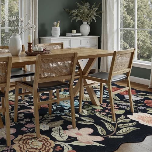 DCX Black Floral Rug 5x7, Washable Black Rug - Image 4