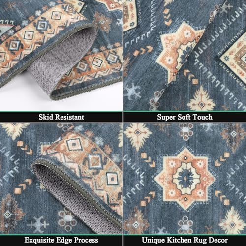 HEBE Boho Kitchen Rugs Set of 3, Non Slip Washable Kitchen Mats - Image 3