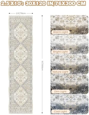 2.5x10 Kitchen Runner Rug Non Slip Vintage Washable Rugs - Image 2