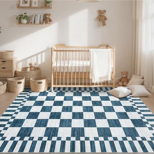 GarveeHome Blue Checkered Rug 6x9 Area Rugs - Image 3