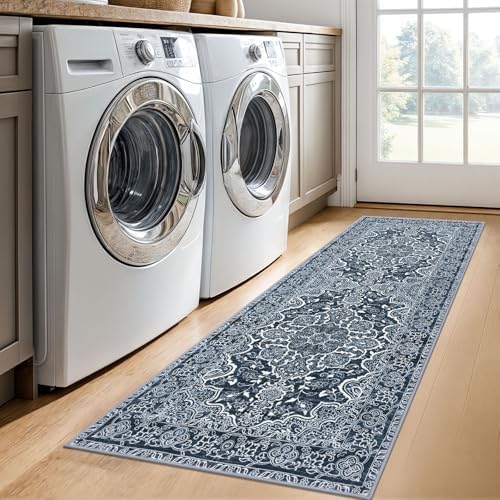 KUTA Vintage Washable Runner Rug 2x6 Navy Blue Runners - Image 4