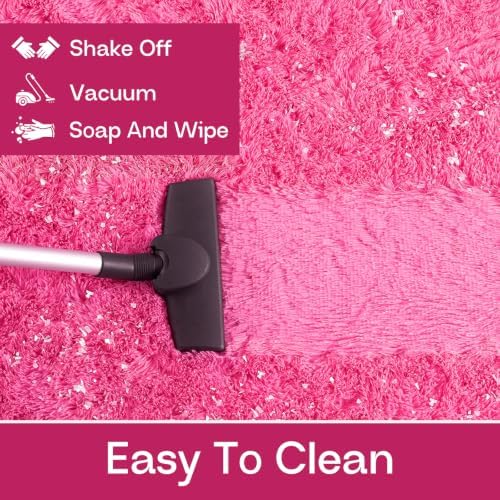 LOCHAS Bedroom Rug 2.6' x 5.3', Hot Pink Fluffy Area Rug - Image 5