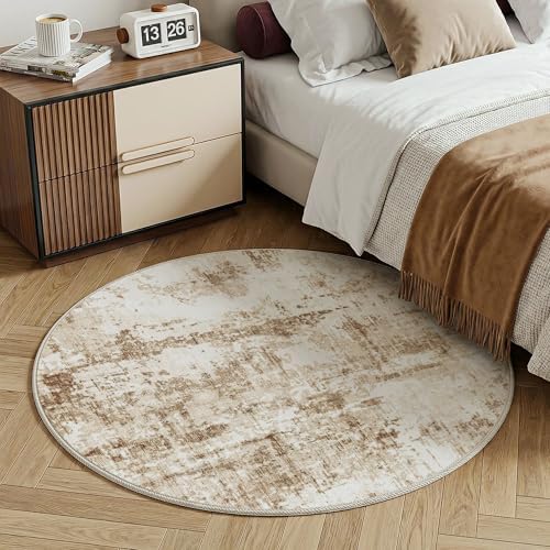 FMFUNCTEX 3ft Round Washable Brown Beige Modern Abstract Entryway Area Rug - Image 2
