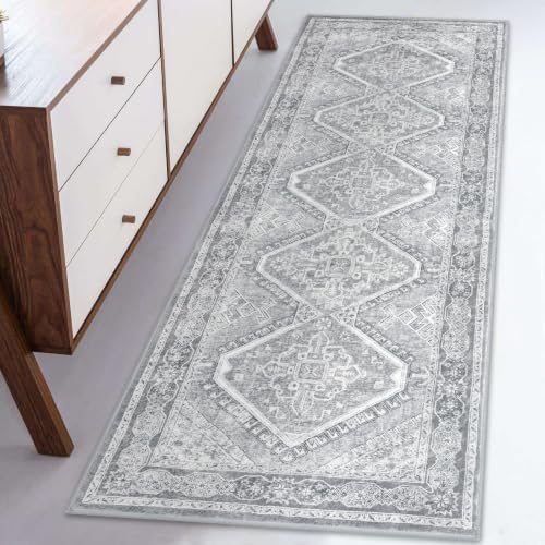 KUTA Oriental Washable Runner Rug 2x5 Runners Grey 5ft Kitchen Rugs - Image 4