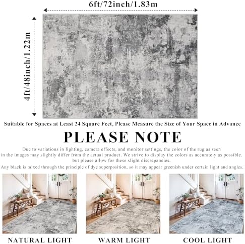 4x6 Rug Washable for Entryway: Abstract Runner for Bedroom Black Grey - Image 2