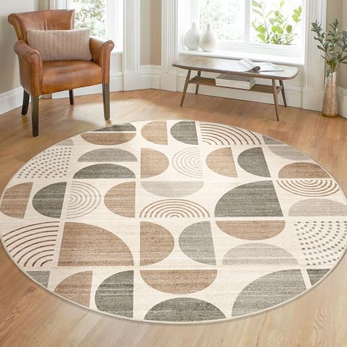 MUJOO Round Rugs 5ft, Circle Area Rug Washable Non Slip Modern Abstract - Image 3