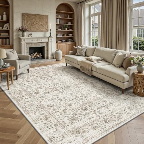 6x9 Area Rugs, Washable Vintage Retro Floral Rug by Yarooge