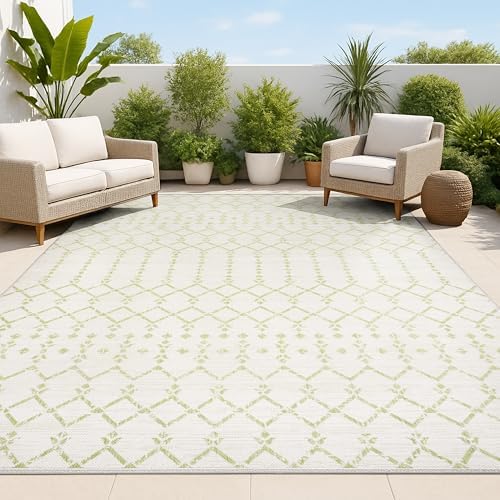 JONATHAN Y Moroccan Geometric Indoor Outdoor Area Rug 8X10 Cream/Green by JONATHANY
