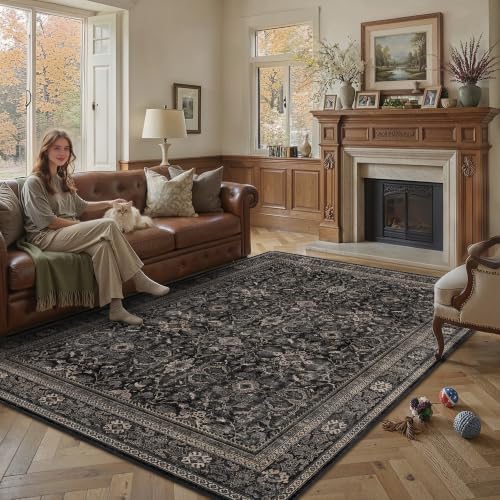 Schweek 6x9 Area Rug Washable Neutral Dark Rug Non Slip - Image 3