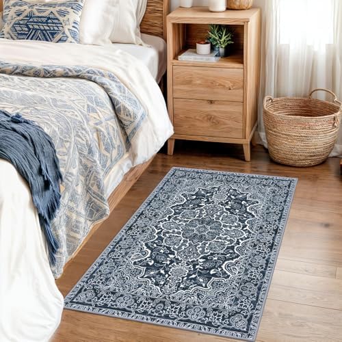 KUTA Vintage Small Area Rug 2x3 Washable Entryway Rugs Navy Blue - Image 4