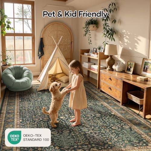 Lofus 5x7 Washable Area Rug for Living Room, Non-Slip Green Boho Carpet - Image 5
