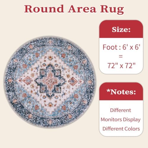 SERISSA 6ft Washable Non Slip Round Boho Area Rug - Image 6