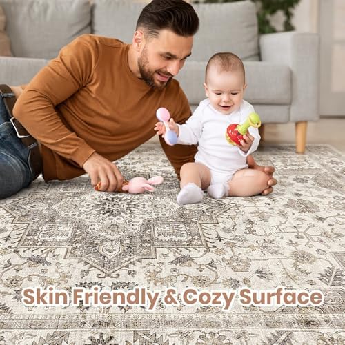 cotiled 10x14 Area Rug for Living Room, Traditional, Light Brown - Image 4