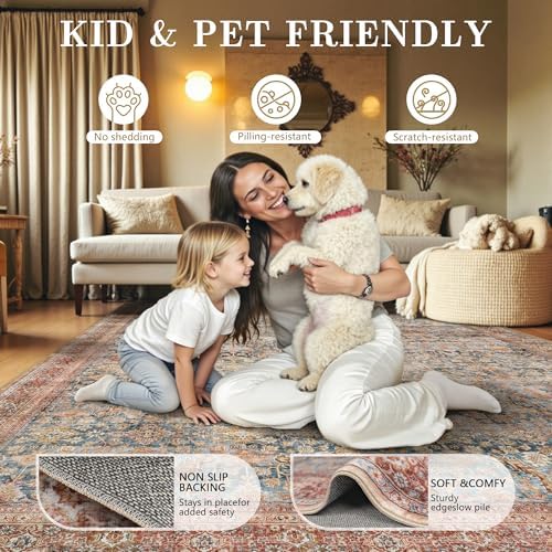 5x7 Area Rugs - Washable Vintage Retro Living Room Rug, Soft Ultra Thin Non - Image 5