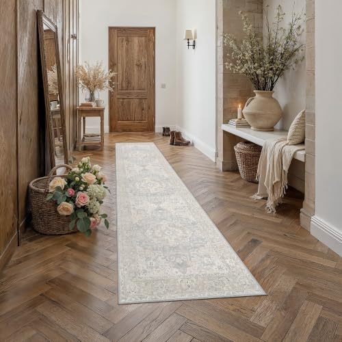 2'6x10 Blue Runner Rug Vintage Carpet - Image 3