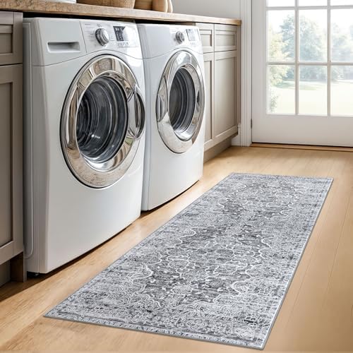 KUTA Vintage Washable Runner Rug 2x5 Runners Grey Blue White Kitchen Rug - Image 3