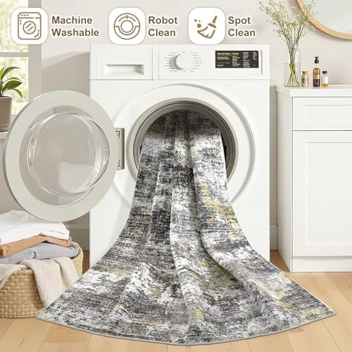 8x11 Area Rugs for Living Room Washable Abstract Rug Black/Gold - Image 5