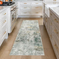 Abstract Washable Kitchen Runner 2x6: Non Slip Indoor Runners Rugs Green by HILORUUG