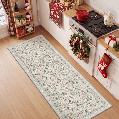 2x5 Christmas Runner Rug for Hallway, Washable Kitchen Rugs by Restydon