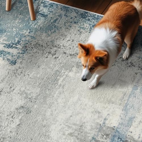 4x8 Blue Modern Abstract Rug:Wide Area Rug - Image 5