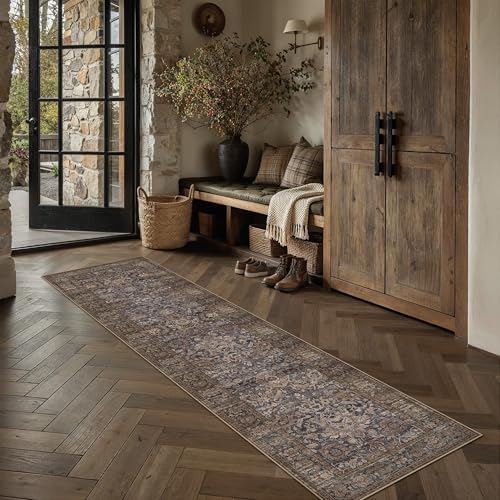HUGEAR Hallway Runner Rugs 2x8 Blue Brown Vintage Rug - Image 2