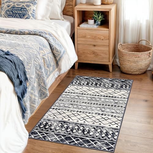 KUTA Boho Geometric Area Rugs 2x3 Black Navy Blue Entryway Rug - Image 5