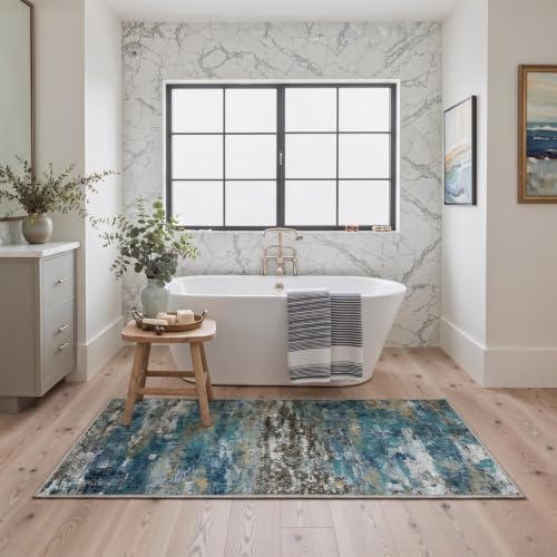 BEIMO 8x10 Faded Teal Abstract Area Rug, Washable Non-Slip - Image 7