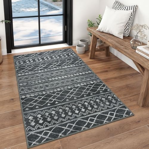 KUTA 3x5 Entryway Rug Dark Grey Beige Washabl Boho Moroccan Area Rug by KUTA