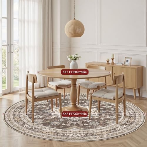 cotiled 5ft Round Living Room Area Rug, Traditional, Dark Brown - Image 5