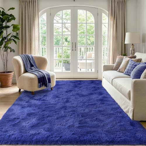 4'x5'3'' Royal Blue Fluffy Soft Area Rug Non-Slip - Image 2