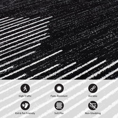 Rugshop Bohemian Stripe Stain Resistant Square Rug Black 6'6" x 6'6" - Image 5