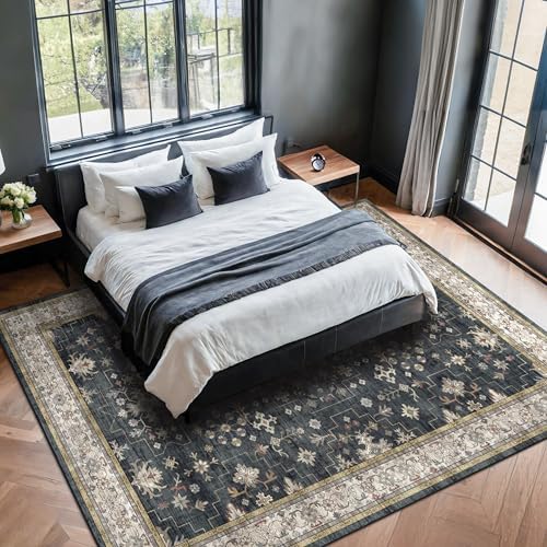 Hazo Haus Black Farmhouse Washable 7x10 Area Rugs - Image 3