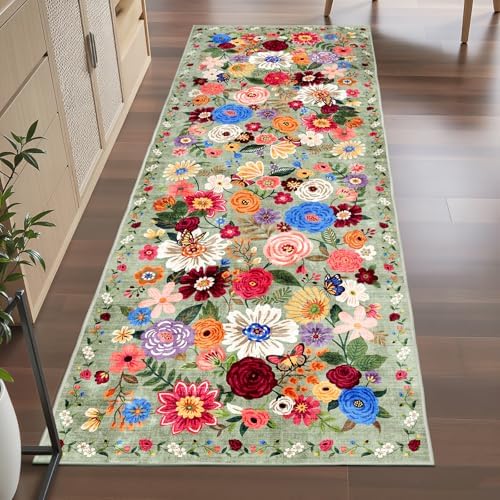 Floral Hallway Runner Rug 2x6 for Bedroom Kitchen by WelcometoBabovid