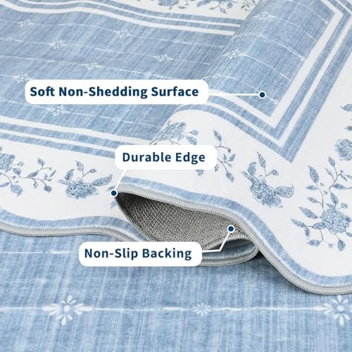 Garvee Washable Rugs for Living Room 8x10 Area Rugs Scalloped Rug Blue - Image 2