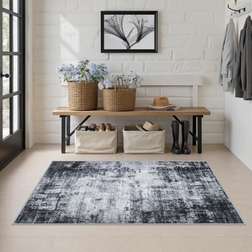 Area Rug Living Room: 3x5 Modern Washable Soft Carpet Dark Black - Image 3