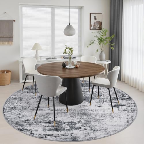 Round Area Rug Living Room: 6 ft Modern Washable Carpet Grey - Image 4