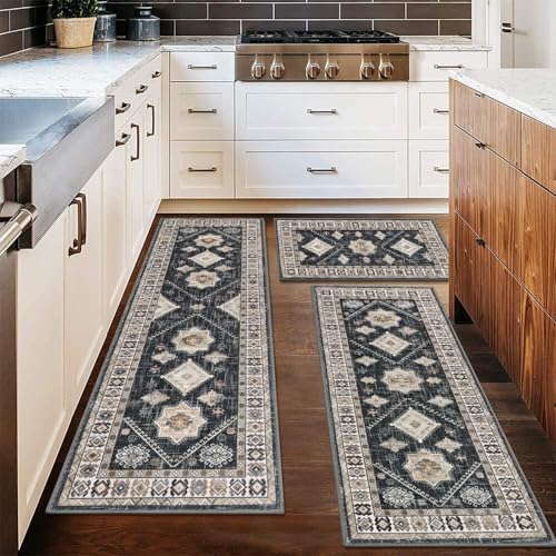 HEBE Boho Kitchen Rugs Set of 3, Non Slip Washable Kitchen Mats - Image 7