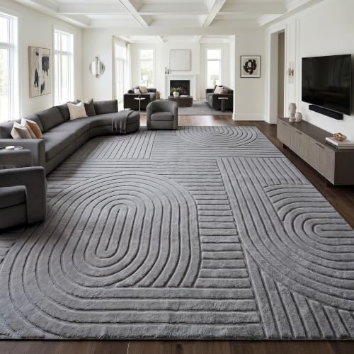 Grey Solid Area Rug 9x12, Large Washable Soft Rugs by MATIIUICarpet