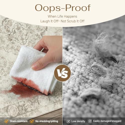 PureCozy Beige 2x8 Washable Runner Rug Kitchen Non Slip Vintage Carpet - Image 4